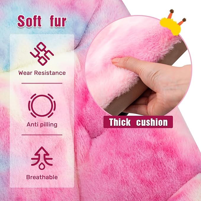 HollyHOME X-Large Saucer Chair, Comfy Oversized Folding Chair, Faux-Fur Reading Chair for Teens, Adults, Foldable Accent Lazy Chair, Metal Frame Lounge Chair for Living Room, Bedroom, Dorm, Colorful