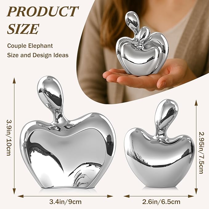 XMGZQ Mini Hugging Couple Statue Ceramic Lover Figurine Home Decor is a Romantic Gift for Her on Wedding Anniversary and Valentines, TV Stand Decoration Knick Knacks for Shelves (Silver)