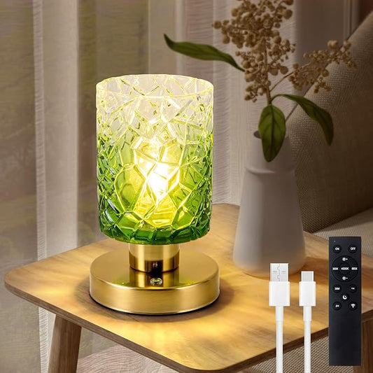 Modern Table Lamp with Remote Control, Cordless Dimmable Desk Lamp for Bedroom, Rechargeable Battery Operated, Touch Lamps for Night Stands Living Room, Bulb Included (Green Gradient)
