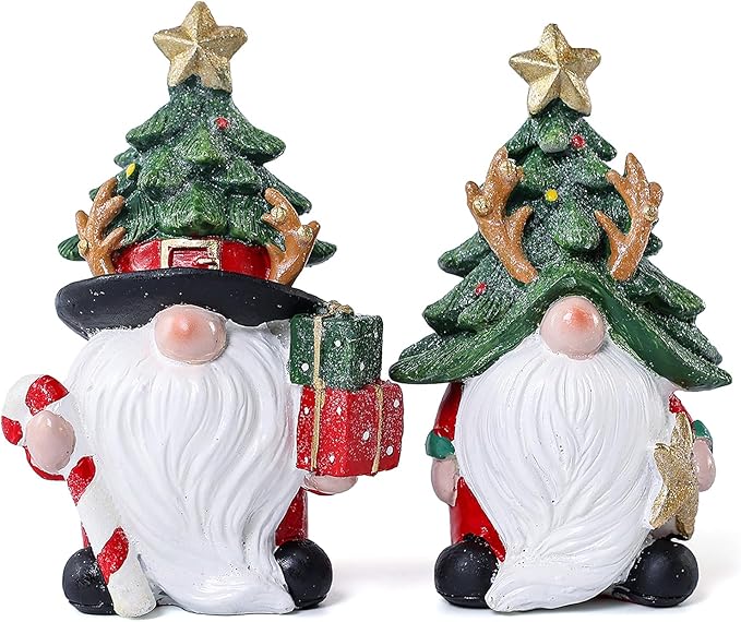 Christmas Decorations | Set of 2 Resin Charming christmas gnomes decorations for home | office, Mantel, Shelf, Tiered Tray, Porch, Desk,office.Holiday gnomes Table Centerpieces - 4.2 ince