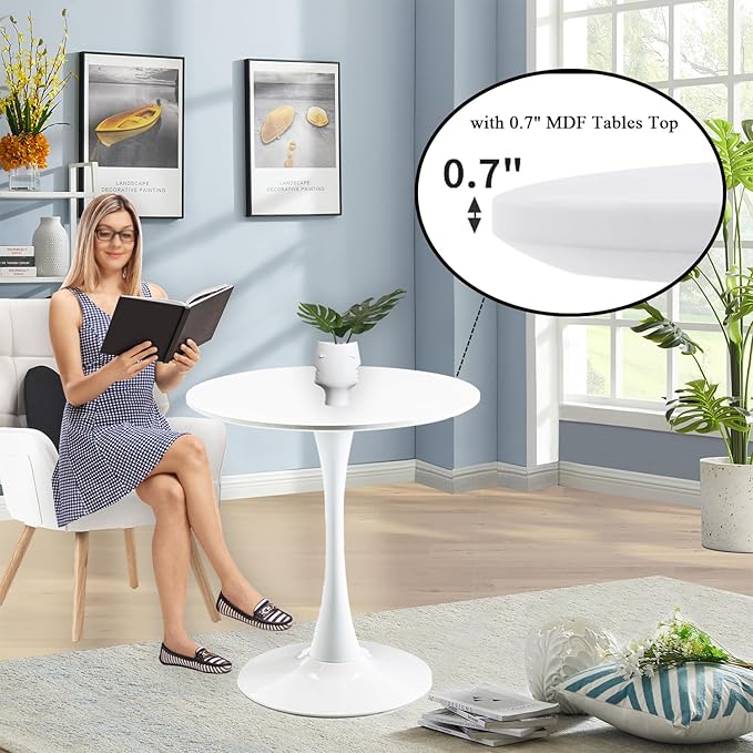 White Round Dining Table 31.5" Tulip Dining Room Tables Kitchen Dinner Circle Table 2-4 People with MDF Table Top Mid-Century Small Social Coffee Tables for Break Dining Room, Cafe, Lobby