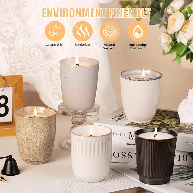 Scented Candle, 8oz Soy Candles, Red Rose Scented Jar Candles for Women & Men, Long-Lasting Aromatherapy White Candle Wax for Home, Bathroom, Non Toxic Candle Gift (Ceramic Cup 15)