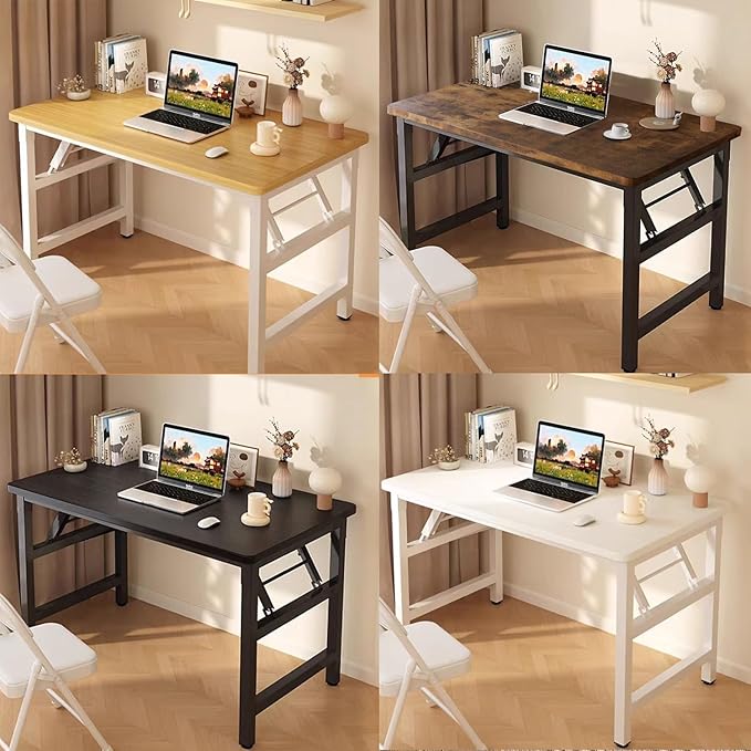 39.4 Inch Folding Table，Square Folding Desks for Small Space,Small Foldable Desk No Assembly,White.