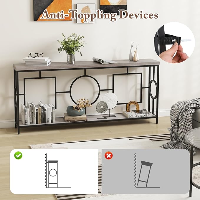 Giantex 71" Console Table, 2-Tier Extra-Long Entryway Table w/Storage Shelf, Faux Wood Top, Narrow Sofa Table with Geometric Frame, Behind Couch Entry Table for Living Room, Hallway, Foyer