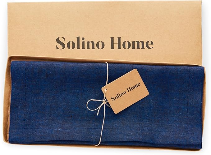 Solino Home Linen Table Runner 60 Inches - 100% Pure Linen Royal Blue Table Runner 14 x 60 Inch Ideal for Dresser and Coffee Tables - Athena - Holiday