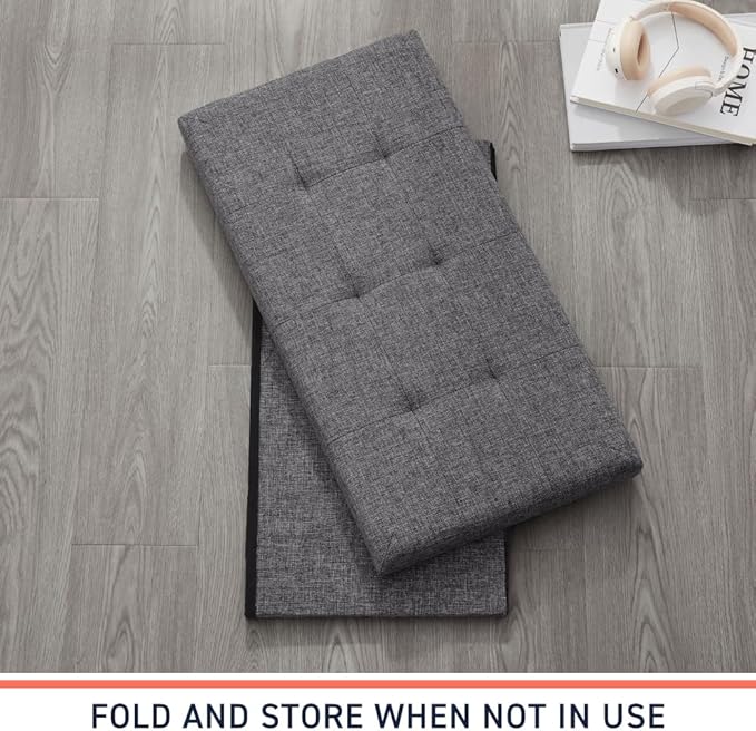 Ornavo Home 30 Inch Folding Storage Ottoman with Storage Bench, Large Storage Ottoman Bench, Storage Chest, Foot Rest Stool, Bedroom Bench with Storage - (Dark Gray)