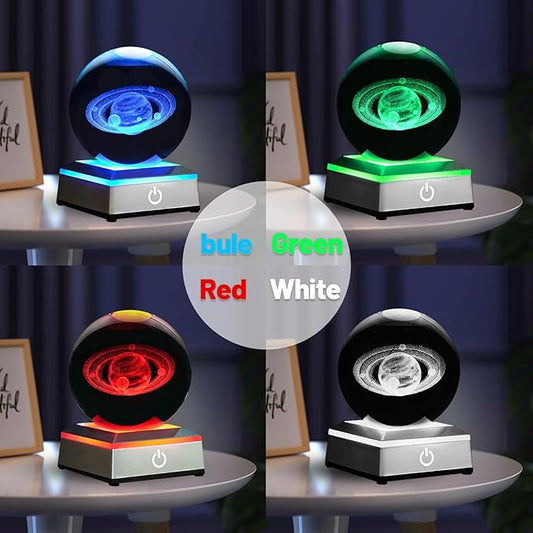 3.15 inch Saturn Crystal Ball Night Light with Colorful LED Lamp Touch Base Saturn Model Gifts for Friends Birthday Christmas