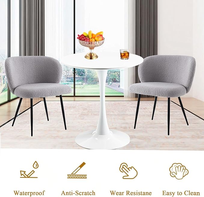 White Round Dining Table, Small Circle Dining Table for 2 Person, Modern 27.5" Tulip Table Kitchen Dinner Small Social Coffee Tables for Dining Room, Living Room, Restaurant, Cafe, Break Room or Lobby
