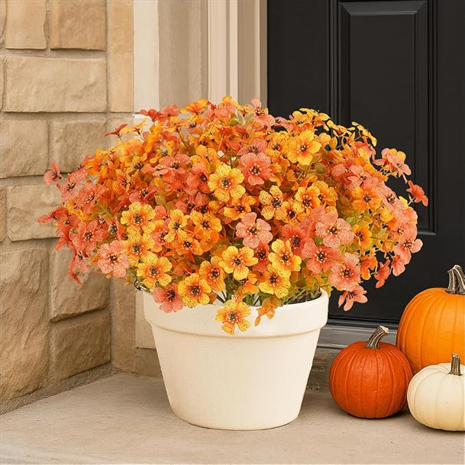 12 Bundles Artificial Flowers for Outdoor Indoor Fall Flowers Home Decoration,Fake Mums Silk Daisy Flower Plant for Outside,Plastic Flowers UV Resistant Faux Mums for Garden Patio Balcony Autumn Decor