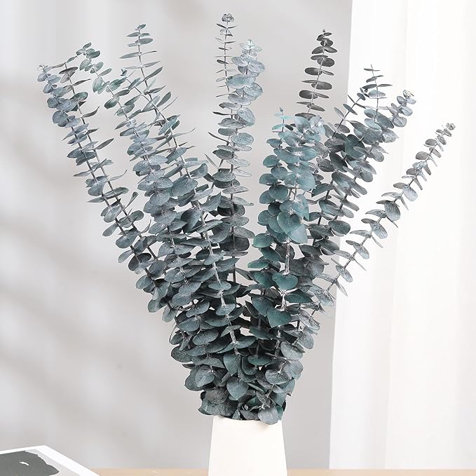 16 Pcs Dried Eucalyptus Stems, 17'' Natural Fresh Eucalyptus Leaves Branches Hanging for Shower, Preserved Real Blue Plant Live for Home SPA Wall Bathroom Wedding Party Vase Decor