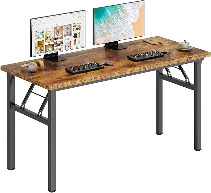 DlandHome Large Computer Desk, Folding Desk, Decent and Steady Home Office Desk/Workstation/Table 54.3inch Retro Black