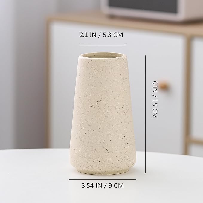 Beige Vase - Beige Ceramic Vase, 6“ Neutral vase Home Decor, Boho Off White Cream Vases for Flower, Minimalist Modern Ivory vases for Centerpieces, Room Decor, Living Room, Bedroom or Gift