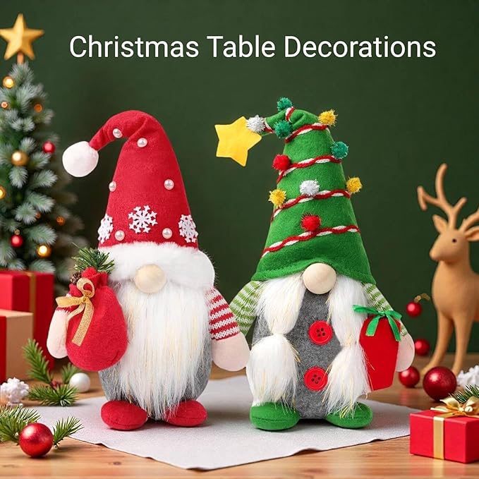 Christmas Gnomes Plush Decoration,Gnome Plush Christmas Decoration Handmade Swedish Dwarf Scandinavian Tomte Elf Gnomes for Home Office Table Decor,Green