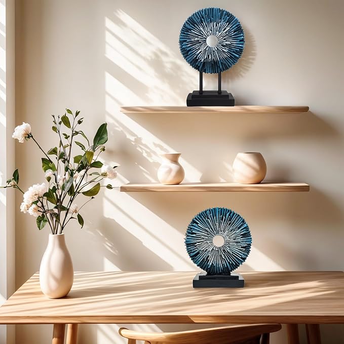 aboxoo Abstract Round Staute,Modern Decorative Home Decor,Office Desk Sculpture for Men,Creative Round Line Ornament for Bookshelf,Bedroom,Desktop,Dining Table(Blue)