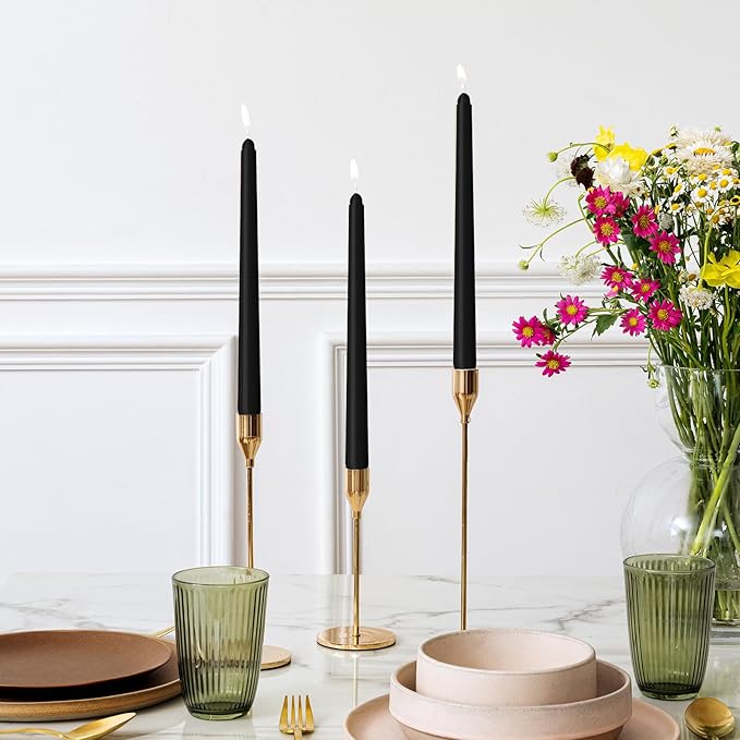 30 Pack Black Taper Candles - Taper Candles 10 Inch Dripless, Smokeless & Unscented - 8 Hours Long Burning - Ideal for Weddings, Dinner Parties, and Home Decor