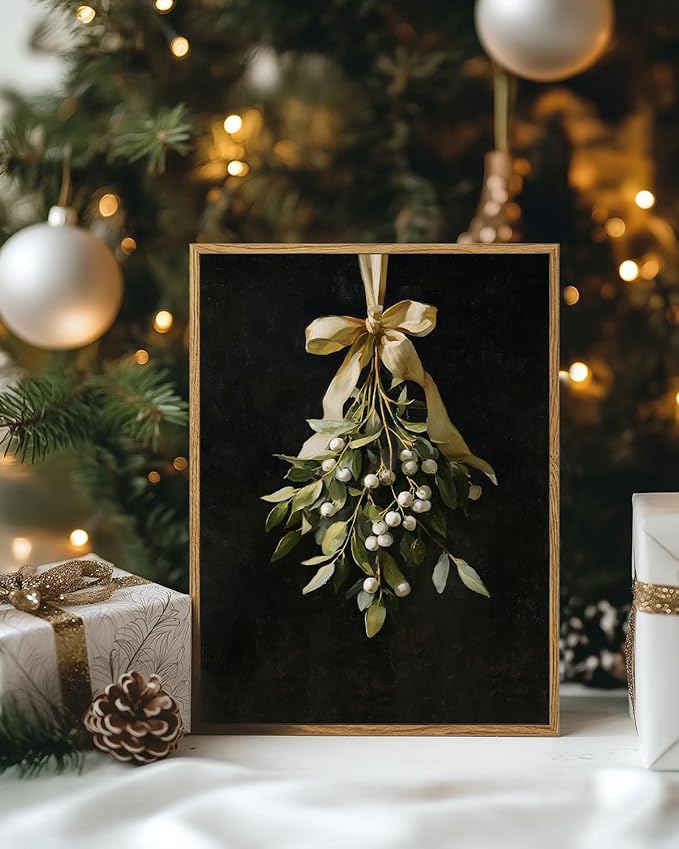 InSimSea Christmas Decor Framed Wall Art, A bouquet of mistletoe Canvas Painting, elegant Holiday decor Unique Christmas Gifts For Table Wall Farmhouse Mantel Home Office 16L x 12W