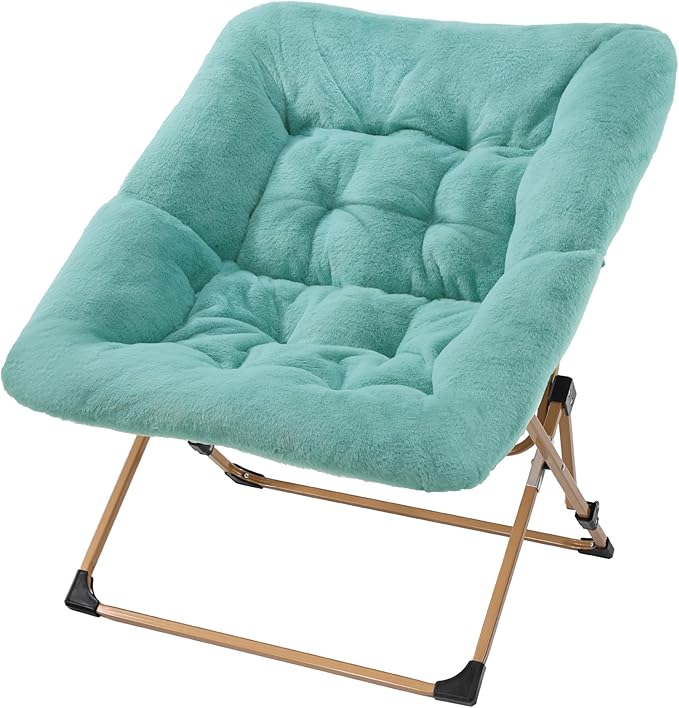 OAKHAM Comfy Chair for Adults, Soft Faux Fur Folding Lounge for Bedroom Living Room Dorm Rooms Flexible Reading Chair for Teens Kids, X-Large Foldable (Faux Fur-Mint)