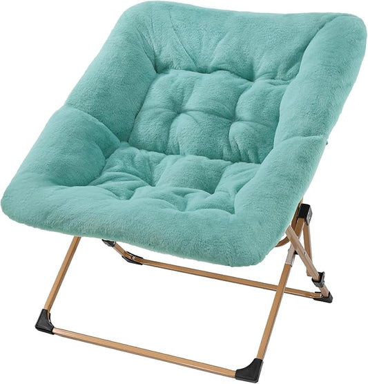 OAKHAM Comfy Chair for Adults, Soft Faux Fur Folding Lounge for Bedroom Living Room Dorm Rooms Flexible Reading Chair for Teens Kids, X-Large Foldable (Faux Fur-Mint)