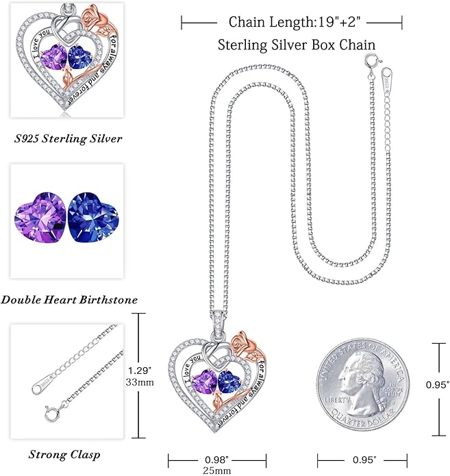 Iefil Christmas Gifts for Wife Women - 925 Sterling Silver Double Birthstone Necklace, Anniversary Birthday Gifts for Women, Jewelry Gift for Wife Girlfriend Mom Her