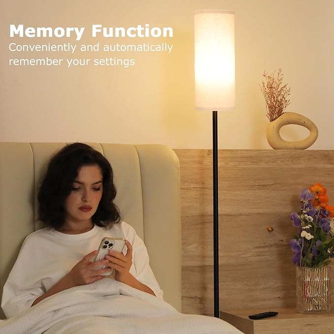 Ambimall 64'' Floor Lamps for Living Room with Remote Control and Stepless Dimmable Colors Temperature & Brightness, 9W Bulb Included(Beige Lampshade & Black Pole)