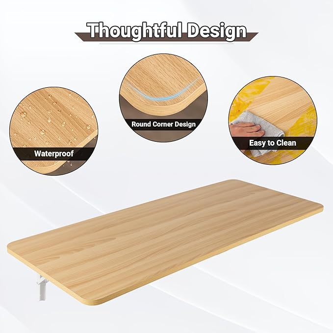 Wall Mounted Folding Table 47.2”L x 19.7”W, Laundry Folding Table with Heavy Duty Metal Collapsible Shelf Brackets, Wall Mounted Desk Fold Down for Small Spaces, Wood Color