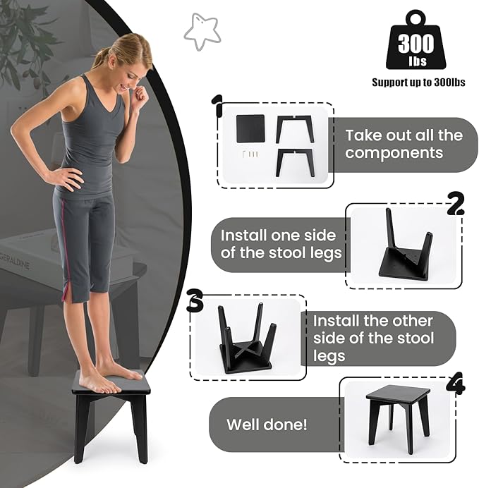 StrongTek Bamboo Step Stool for Kids and Adults, Natural Material, Sturdy and Versatile Short Foot Stool for Bathroom, Kitchen, Bedroom, Compact 10-inch Small Wood Stool, Plant Stand (Black)