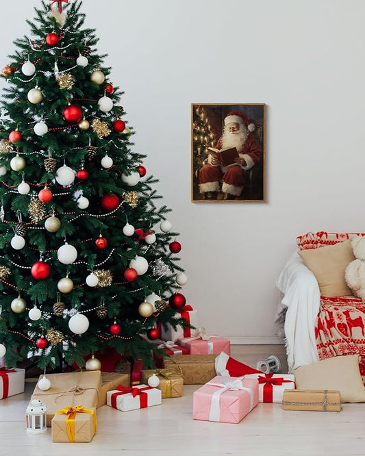 ARPEOTCY Framed Canvas Wall Art, Vintage Christmas Decor, Living Room Retro Santa Picture, Home Winter Decor for Bedroom Bathroom, Cottagecore Xmas Holiday Decorations Gifts, 12x16 Inch