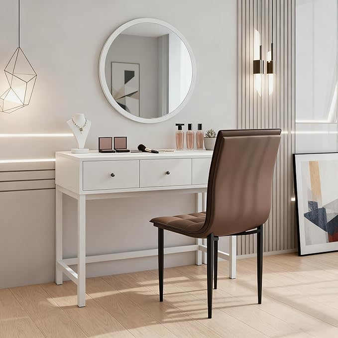 Dining Chairs Set of 2, PU Leather Upholstered Office Chair with Metal Legs, Modern Accent Chairs, Parsons Chairs for Kitchen, Dining Room, Restaurant, Cafe, Bedroom, Office, Balcony, Courtyard