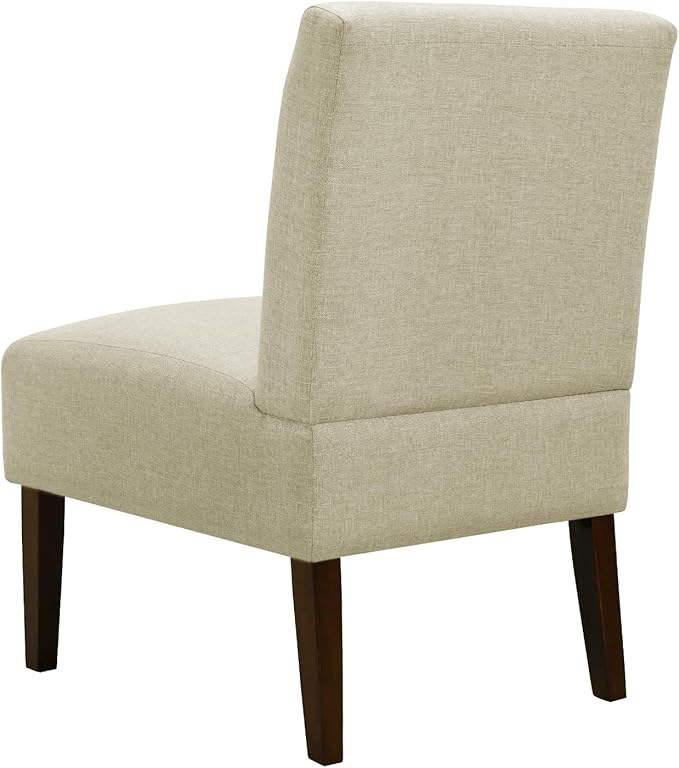 Slipper Accent Chair Modern Armless Lounge Chair with Wood Legs Upholstered Makeup Vanity Tufted Side Chair Fabric Comfy with Decor Back for Living Room Bedroom Patio (Pin Back, Beige)