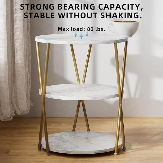 Big Side Table, 3-Tier Large Size Round End Table with X-Leg Design, Nightstand Bedside Table for Living Room, Bedroom, Drink Table Coffee Table for Patio, Indoor Outdoor Use, 16.5''x16.5''x22.8''