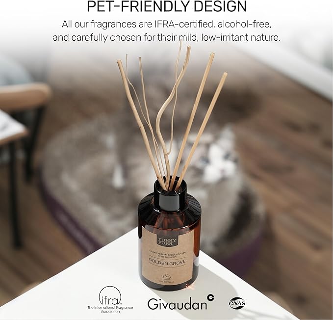 Pet-Safe Reed Diffuser - Gentle Fragrance for Pets, Long-Lasting Aroma, IFRA Certified | Alcohol & Preservative-Free