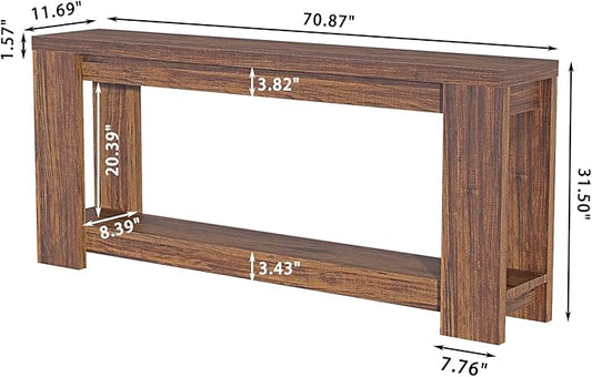 Farmhouse Console Table with Storage Shelf, 70.9” Extra Long Sofa Table Behind Couch, Rustic Entryway Table for Hallway, Living Room, or Foyer, Wooden Texture MDF Board, Rustic Brown