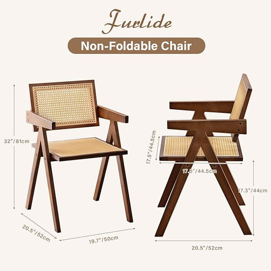 Rattan Accent Chairs, Modern Mid Century Dining Chairs Set of 2, Comfy Armchairs, Outdoor Rattan Chairs with Armrest for Bedroom Living Room Reading Room Dining Kitchen, Brown