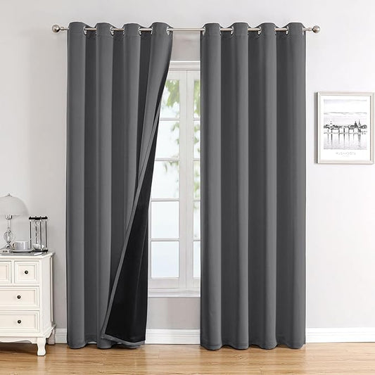 ChrisDowa 100% Blackout Curtains 120 inch Long for Bedroom with Black Liner, 2 Thick Layers Total Blackout Thermal Insulated Grommet Long Window Curtains 2 Panels Set (Grey, 52 x 120 Inch)