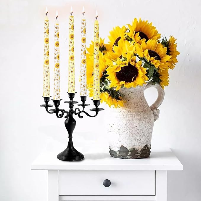 10 Inch Taper Candles with Honeybee Design – Smokeless Dripless Yellow Dinner Candles for Table, Party, Farmhouse Decor (4-Pack Assorted Yellow B)