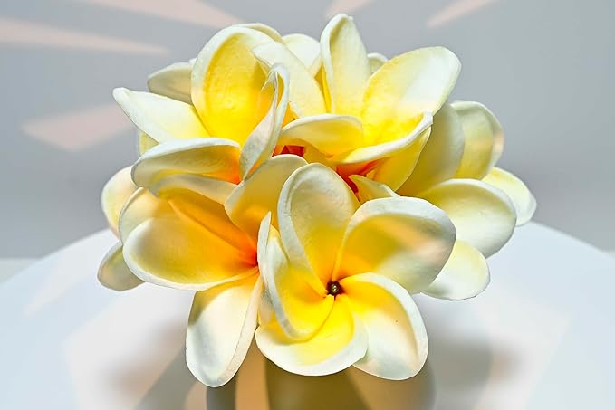 20pcs Gradient Yellow Red Flowers PU Real Touch Flowers Hawaiian Plumeria Tropical Artificial Flowers for DIY Floral Gifts Wedding Home Office Table Decor Farmhouse Table Centerpiece Decorations