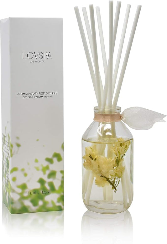 LOVSPA Reed Diffuser Set, Coconut Cabana Scented Oil Diffuser with Sticks, Home Fragrance Accessories for Bathroom Shelf Decor, Aroma Diffusers for Home or Office Desk, USA Made