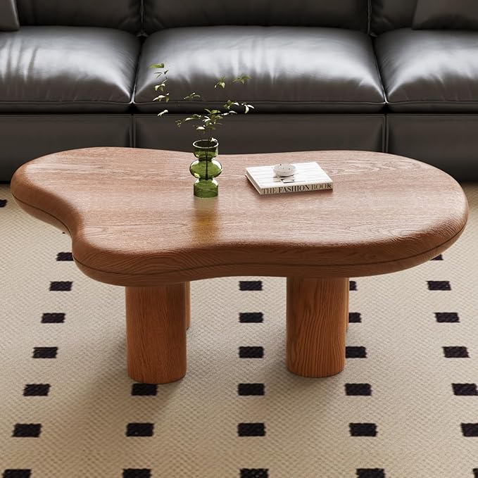 Guyii Walnut Cloud Coffee Table with 4 Legs, Modern Sofa Table, Mini Center Table, Small Irregular Tea Table for Living Room, Bedroom, Easy Assembly