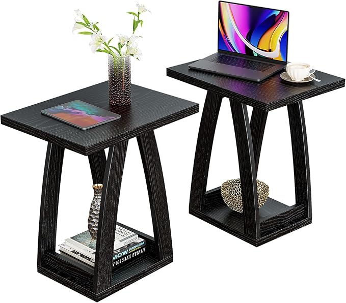 End Tables Living Room Set of 2. Side Tables Living Room. Side Table Beside Sofa. Modern End Table for Home. Black End Tables Set of 2