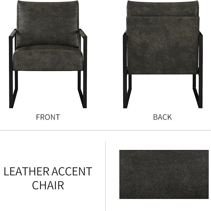 CANMOV Modern Accent Chair Set of 6, PU Leather Armchair with Metal Frame,Comfy Single Reading Chair with Soft Padded Backrest and Cushion for Living Room, Bedroom,Reading Room,Office,Dark Grey