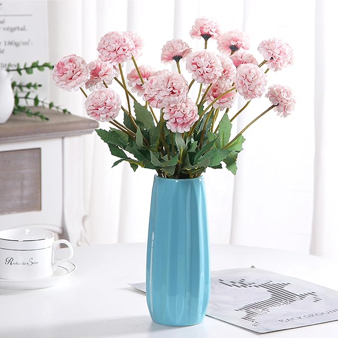 Blue Ceramic Vase 7.3 Inch - Glossy Minimalist Nordic Flower Vase for Home Decor, Perfect for Dried/Fresh Flowers, Wedding Centerpiece, Housewarming Gift for Christmas, Mother’s Day, Valentine’s Day