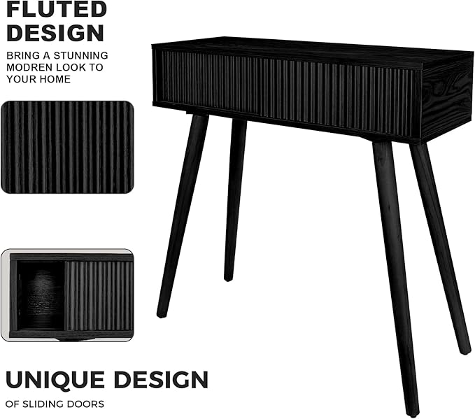 Console Table, Small Console Tables for Entryway, 31" Vanity Desk Fluted Dresser Side Table, Black Entry Table Narrow Console Table Modern Hallway Table Modern Sofa Table for Living Room(Black)