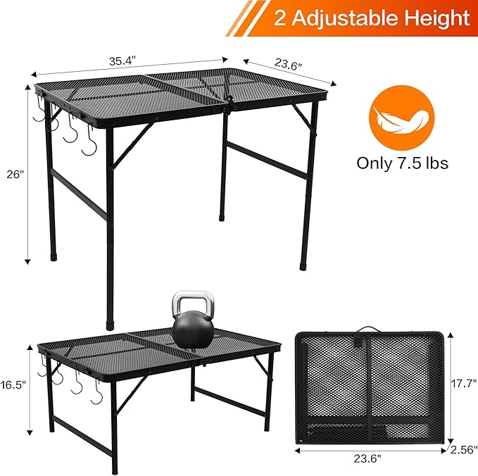 Outdoor Grill Camping Folding Table 3 Ft, Aluminium Picnic Table - Portable, Lightweight, Compact & Height Adjustable Collapsible Patio BBQ Garden Table