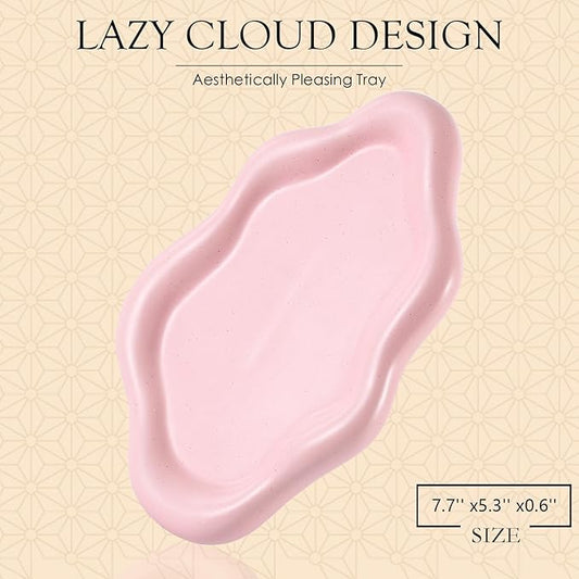 Ceramic Jewelry Tray Trinket Dish, Decorative Cloud Vanity Key Tray for Women, Ring Holder Dish, Cute Jewelry Plate Bowl Room Decor Aesthetic, Pink, Medium