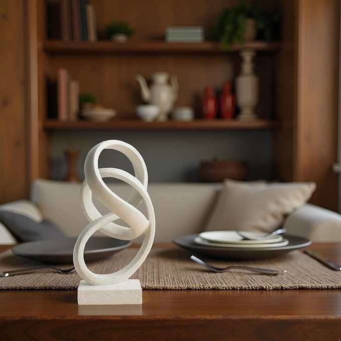 10" Modern Abstract Ribbon Decorative Sculpture, Knot Sculptures,Home Decor,Coffee Table Statues,Dining Living Room Desk Decor（White）