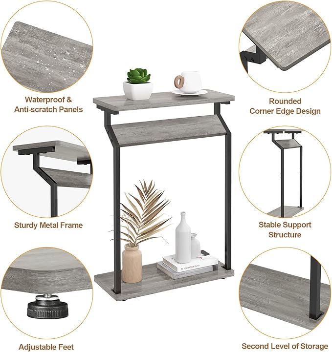 Livofloral Narrow Side Table for Small Spaces, Slim Couch Tray Table, Skinny Thin End Table for Living Room, Bedroom, Grey