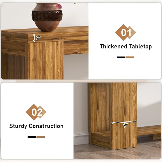 Extra Long Console Table with Storage, Farmhouse Wood Entryway Table with Thickened Base, Narrow Entryway Accent Table for Living Room, Hallway, Entrance, Walnut