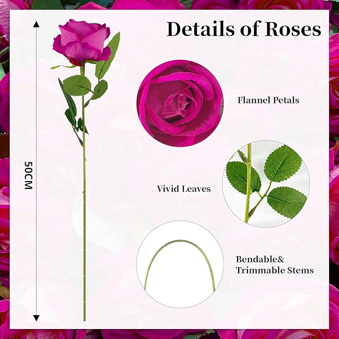 10 PCS Artificial Roses with Long Stems Silk Flowers Realistic Foam Flowers Fake Roses for Valentine's Day Home Wedding Decor(Freud)