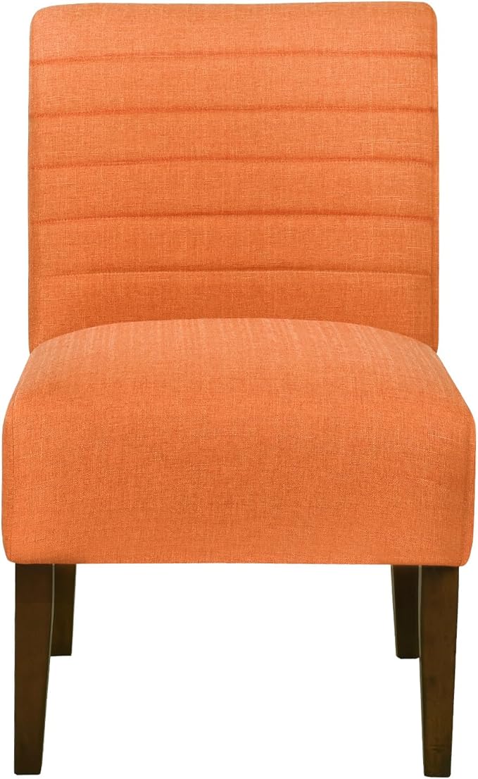 Slipper Accent Chair Modern Armless Lounge Chair with Wood Legs Upholstered Makeup Vanity Tufted Side Chair Fabric Comfy with Decor Back for Living Room Bedroom Patio (Horizontal Back, Orange)