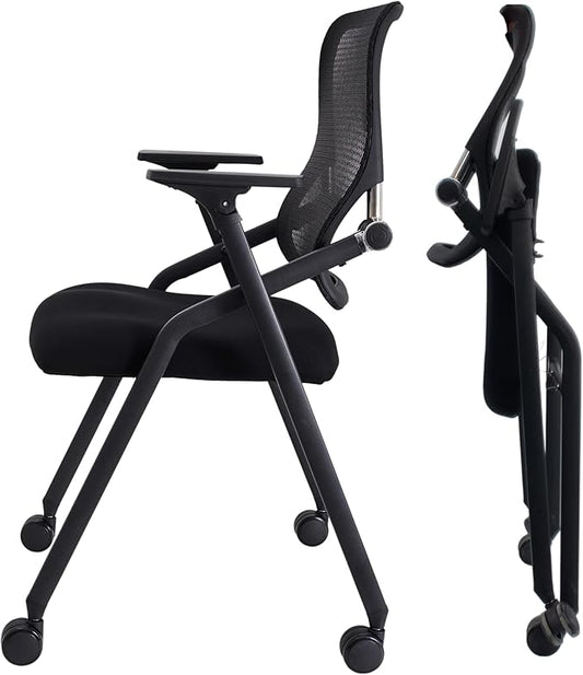 PRO, Stackable & Foldable Conference Room Chairs with 2X Thick Cushion, Lumbar Support, Armrest - Mesh Bouncing Back for Office Meeting, Conference, Training Room Chair 1 Pack